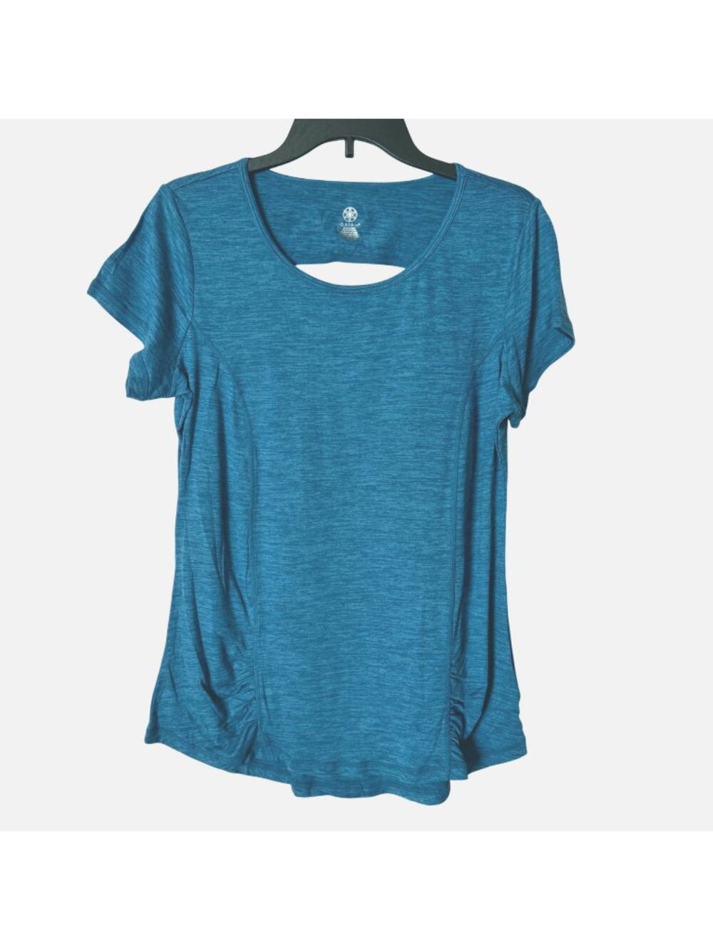Gaiam Women Energy Tee Stretch Short Sleeve Teal Activewear Top Size L